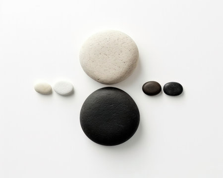 Black and white zen stones isolated on white background. Zen concept. (ai generated)の素材