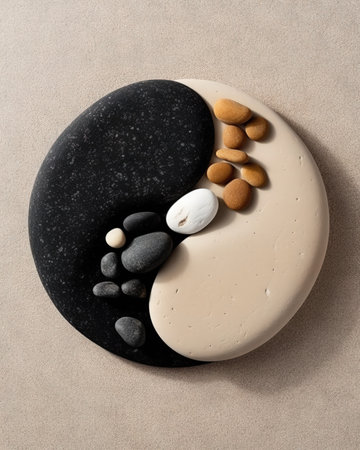 Spa still life with zen stones on grey background, top view. (ai generated)の素材