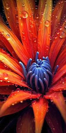 Orange chrysanthemum flower with water drops on black background. (ai generated)の素材
