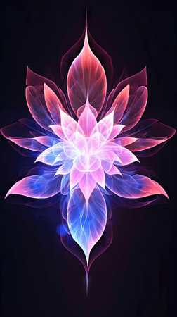 Beautiful glowing lotus flower on black background.の素材