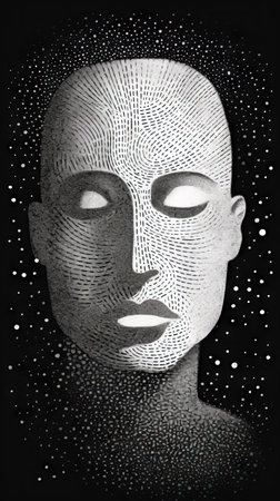 Digital Illustration of a Black and White Face of a Man Surrounded by Stars. (ai generated)の素材