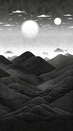 Mountain landscape with full moon and clouds. (ai generated)の素材