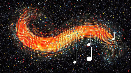 Music notes in the night starry sky. Vector Illustration. (ai generated)の素材
