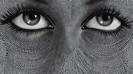 Close up of a woman's eyes with black and white pattern. (ai generated)の素材