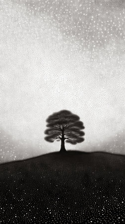 Tree silhouette on a starry night sky background. (ai generated)の素材