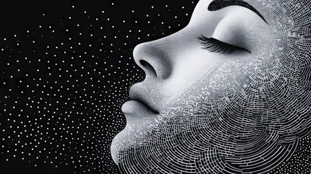 Face of a beautiful woman combined with dots and lines. (ai generated)の素材