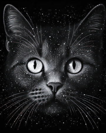Portrait of a cat with stars in the background. (ai generated)の素材