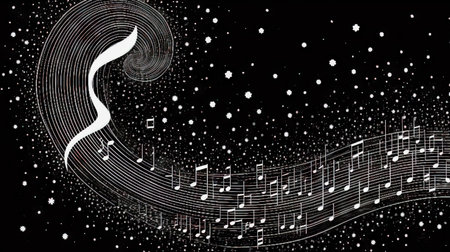music notes in the form of spiral on a black background. (ai generated)の素材
