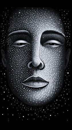 Face of the Buddha with black background. Hand-drawn illustration. (ai generated)の素材
