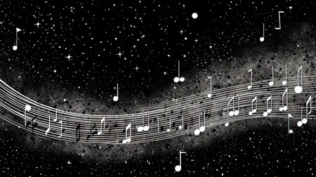 Music notes on the background of the starry sky. Vector illustration. (ai generated)の素材