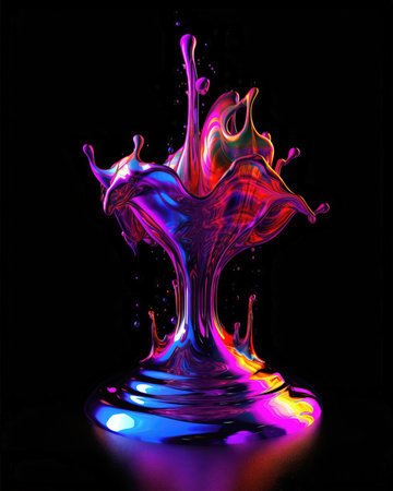 Colorful water splash isolated on black background. (ai generated)の素材