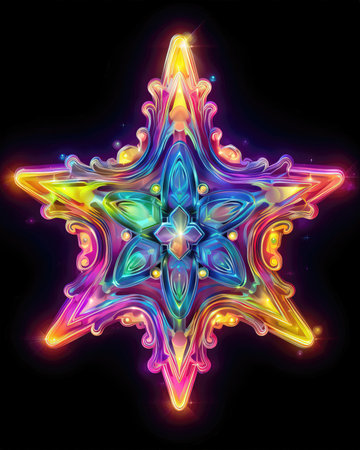 Abstract colorful star on black background. Vector illustration. (ai generated)の素材