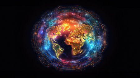 Glowing earth globe on dark background, 3d rendering. (ai generated)の素材