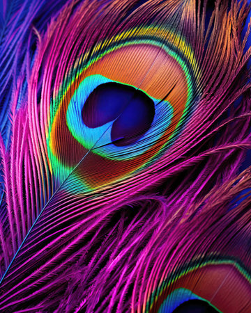 Beautiful peacock feather close-up. Colorful background. (ai generated)の素材