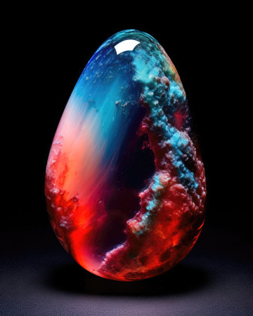 Opal stone with red and blue on black background. 3d illustration (ai generated)の素材