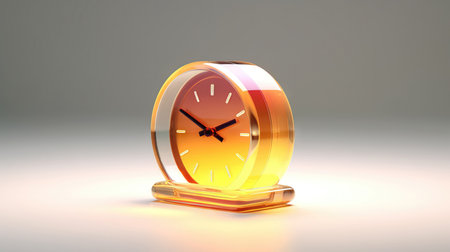 3d rendering of a golden clock on a gray background with copy space. (ai generated)の素材