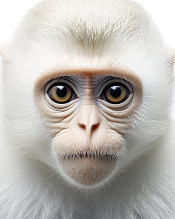 Portrait of a white monkey on a white background, close-up. Generative Aiの素材