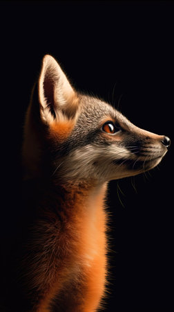 Portrait of a red fox on a black background. Close-up (ai generated)の素材