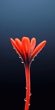 Red flower with water drops on a black background. Close-up. (ai generated)の素材
