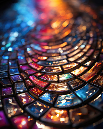 Colorful stained glass mosaic texture. Abstract background with shallow depth of field. (ai generated)の素材