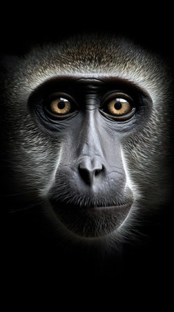 Portrait of a monkey on a black background. Close-up. (ai generated)の素材