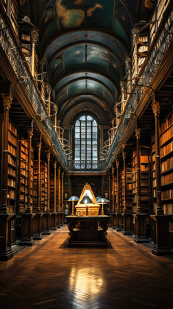 Inside of a beautiful ancient library (ai generated)の素材