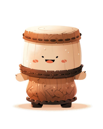 Cute wooden barrel character isolated on white background. Vector illustration. (ai generated)の素材