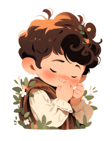 Cute little boy with closed eyes. Vector cartoon illustration. (ai generated)の素材