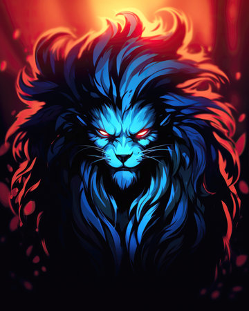 lion head on a background of the fire. vector illustration. (ai generated)の素材