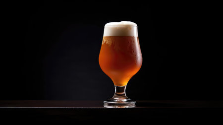 Glass of beer on a black background. Beer in a glass on a black background. (ai generated)の素材