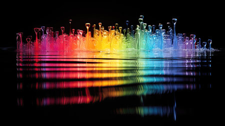 Colorful water splashes on black background. 3d rendering. (ai generated)の素材