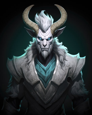 Evil creature with horns on a black background. Fantasy illustration. (ai generated)の素材