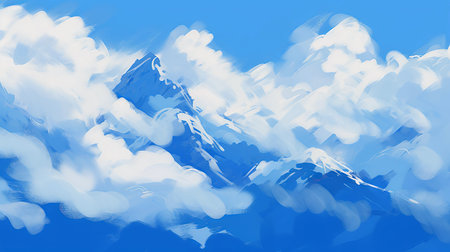 Blue sky with white clouds and mountains. Abstract background. Vector illustration. (ai generated)の素材
