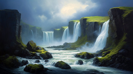 Beautiful waterfall landscape (ai generated)の素材