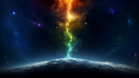 Colorful illustration of abstract space background with stars and nebula. (ai generated)の素材