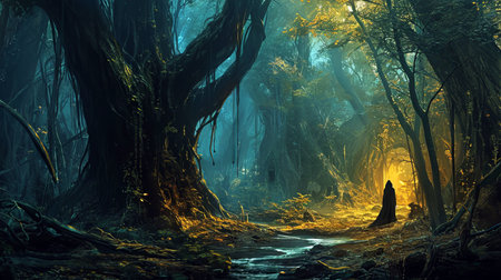 Mysterious dark forest. Fantasy landscape. (ai generated)の素材