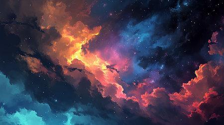 Space background with nebula and stars. Colorful space illustration. (ai generated)の素材