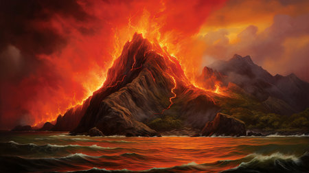 Illustration of a volcanic eruption (ai generated)の素材