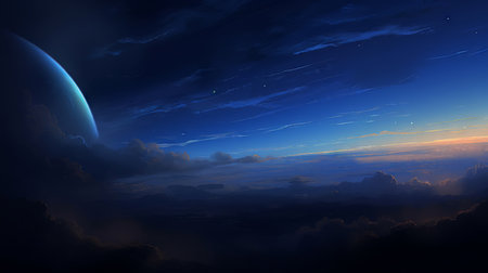 beautiful space landscape with planet and clouds. (ai generated)の素材