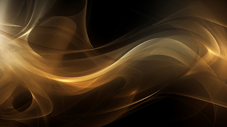 abstract golden curves on black background (ai generated)の素材