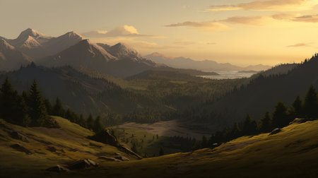 Mountain panorama at sunset (ai generated)の素材