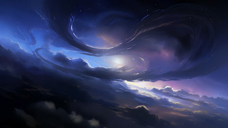 Fantasy space landscape background at sunset. (ai generated)の素材
