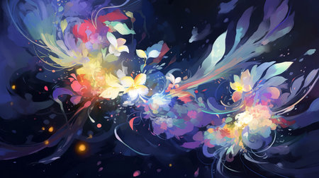 Abstract watercolor background with flowers and splashes. Vector illustration. (ai generated)の素材