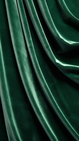 Closeup of green satin velvet curtain. Luxury background. (ai generated)の素材