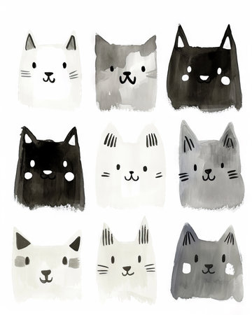Set of hand drawn watercolor cats. Isolated on white background. (ai generated)の素材
