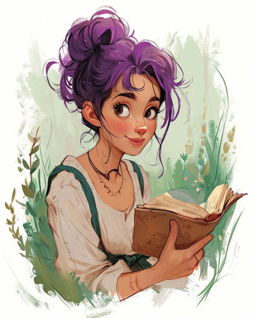 Beautiful girl with a book in her hands. Vector illustration. (ai generated)の素材