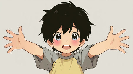 cartoon boy with expression of surprise and amazement on his face. Ai generatedの素材