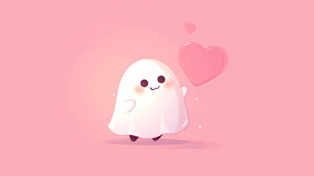 Cute ghost with heart on a pink background. Vector illustration. Ai generatedの素材