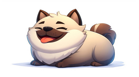 Illustration of a happy dog with a white collar on a white background. Ai generatedの素材