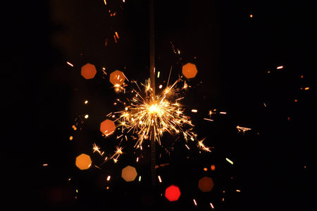 Golden fire works sparkle with black background 
